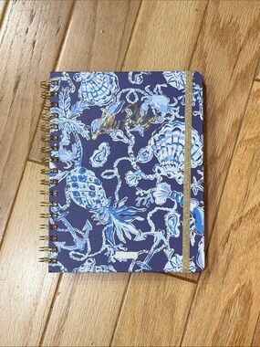 Lilly Pulitzer Navy and Light Blue Seashell Spiral Notebook with Gold Accents